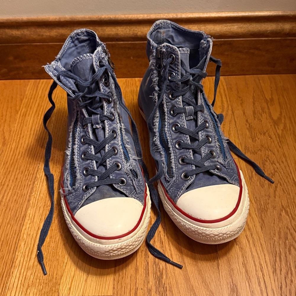 Converse CT Double Zip Distressed Denim High Top Sneakers Limited Edition M 10.5 - Picture 3 of 13